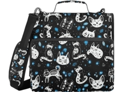 Pasta Mystical Cat Preta Com Ziper E Alça, Grande Capacidade, 3, 8cm 1, 5 Polegadas, 3 Argolas Armazenamento