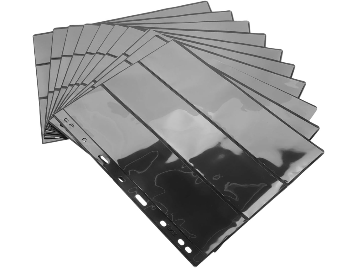 Luxshiny 10pcs Feuilles Para Álbum De Timbres Fond Noir Pet 3 Fentes Double Face Para Collectionneurs Grand
