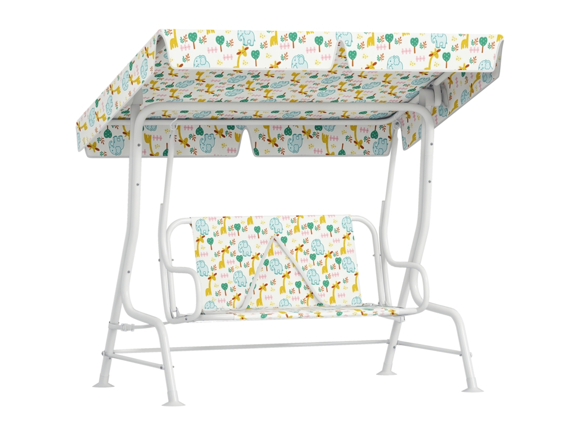 Dondolo Per Bambini Da Esterno A 2 Posti Con Tettuccio Regolabile E Cinture Di Sicurezza, 112x75x120 Cm, Bianco