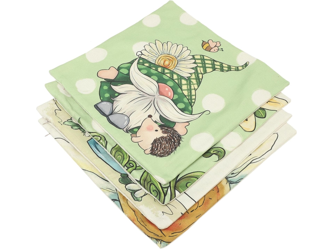 Conjunto de 4 Fronhas Linho com Estampa Primavera Girassol e Abelha, Ideal para Crianças Animais CHABERLU