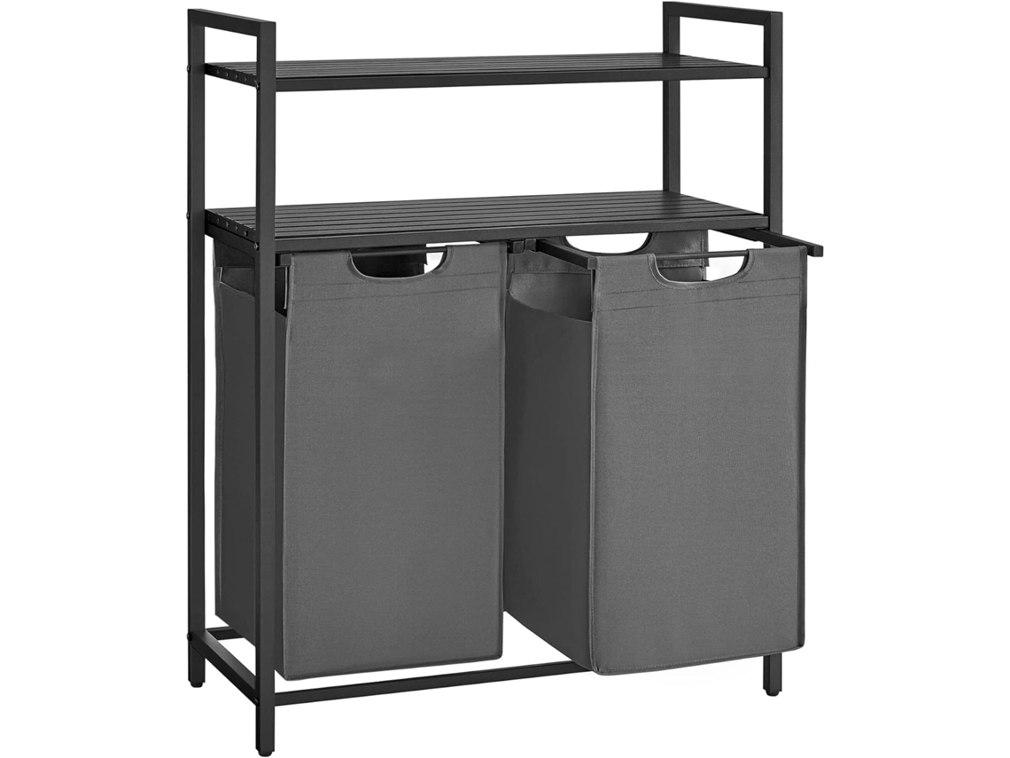 Cesto De Roupa Suja Vasagle Com 2 Compartimentos E 2 Prateleiras, Capacidade De 46 Litros Por Saco, Cor Preto-verde