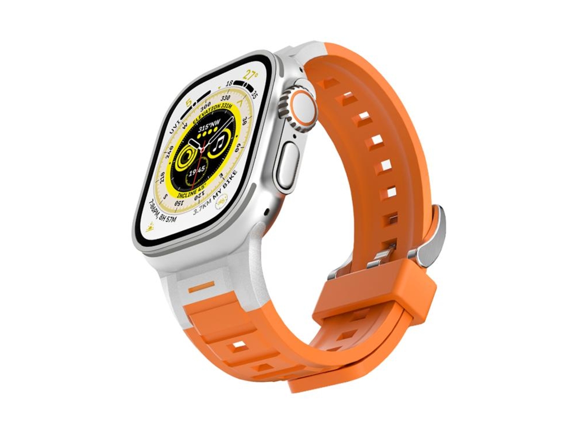 Bracelete para Apple Watch 46/49/45/44mm Silicone Colorida com Junta Metálica Pioneer Laranja XIAOMOYU