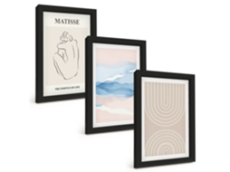 Galeria De Pinturas Muraislinhas, Ondas, Minimalismo Pastel Moldura Preta Fotos Para O Escritório Espelharte (3 Peças 20x30 Cm)