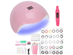 Kit De Esmaltação Com Furadeira Elétrica, Luz De Cura, Strass E Ferramentas Manicure - Rosa Vermelho