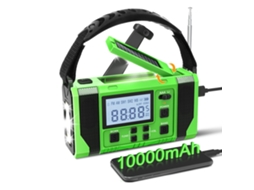 Rádio de Emergência com Células Solares e Manivela, Lanterna de 10000mah com Am/fm, Alarme Sos, Verde AQUAFORGE