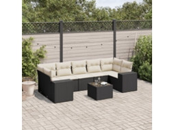 Vidaxl 8 Pcs Conjunto Sofás De Jardim Com Almofadões Vime Pe Preto
