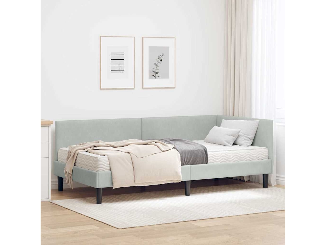 Vidaxl Estrutura de Cama de Canto com Colchão 2 Pcs Cinzento claro