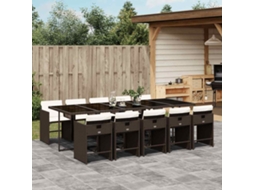 Vidaxl 11 Pcs Conjunto Jantar P/ Jardim C/ Almofadões Vime Pe Castanho