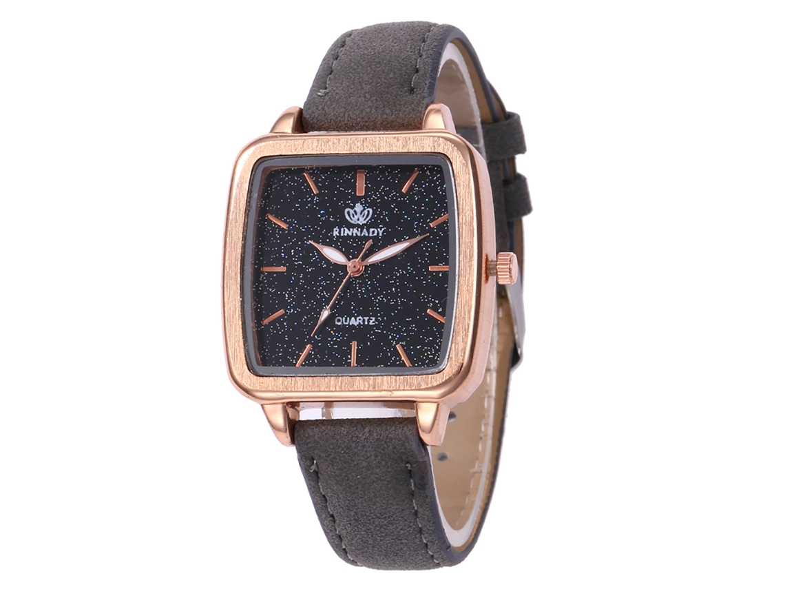 Relógio feminino casual e elegante em couro PU com mostrador quadrado, modelo simples de quartzo, na cor cinza.
