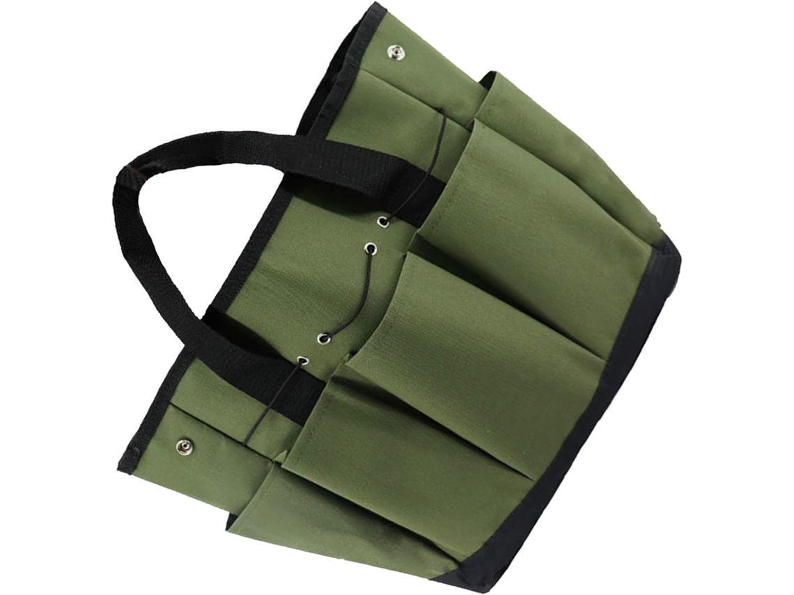 Bolsa organizadora para ferramentas de jardim em tecido Oxford com diversos compartimentos para facilitar a organização.