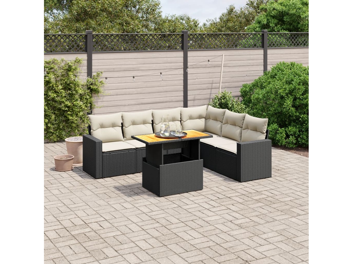 Vidaxl 7 Pcs Conjunto De Sofás P/ Jardim C/ Almofadões Vime Pe Preto