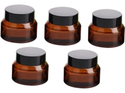 Conjunto De 5 Potes De Vidro Marrom Para Creme, Leves E Fáceis De Transportar, Ideais Para Viagens.