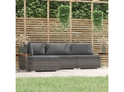 Vidaxl 4 Pcs Conjunto Lounge De Jardim C/ Almofadões Vime Pe Cinzento