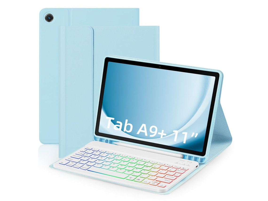 Capa de Teclado Bluetooth XIAOMOYU para Samsung Tab S9 Plus 12.4 com RGB, roxo e branco