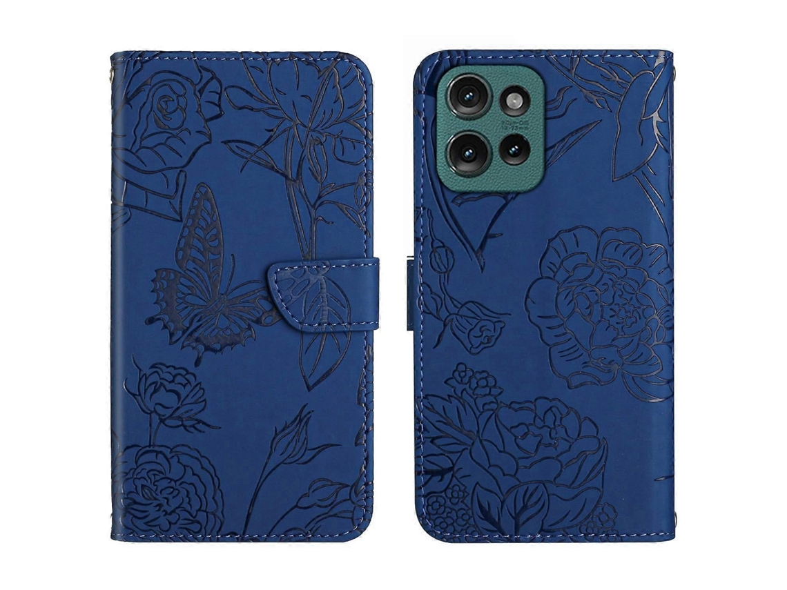 Capa De Couro Flip Com Estampa De Borboleta E Toque De Pele Para Motorola Moto G15 Ht03