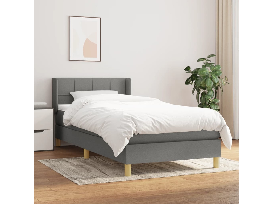 Vidaxl Cama Com Molas/colchão 100x200 Cm Tecido Cinza-escuro