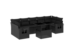 Conjunto de 8 Sofás de Jardim com Almofadões Vime Pe Preto MAISON EXCLUSIVE (8 pcs)