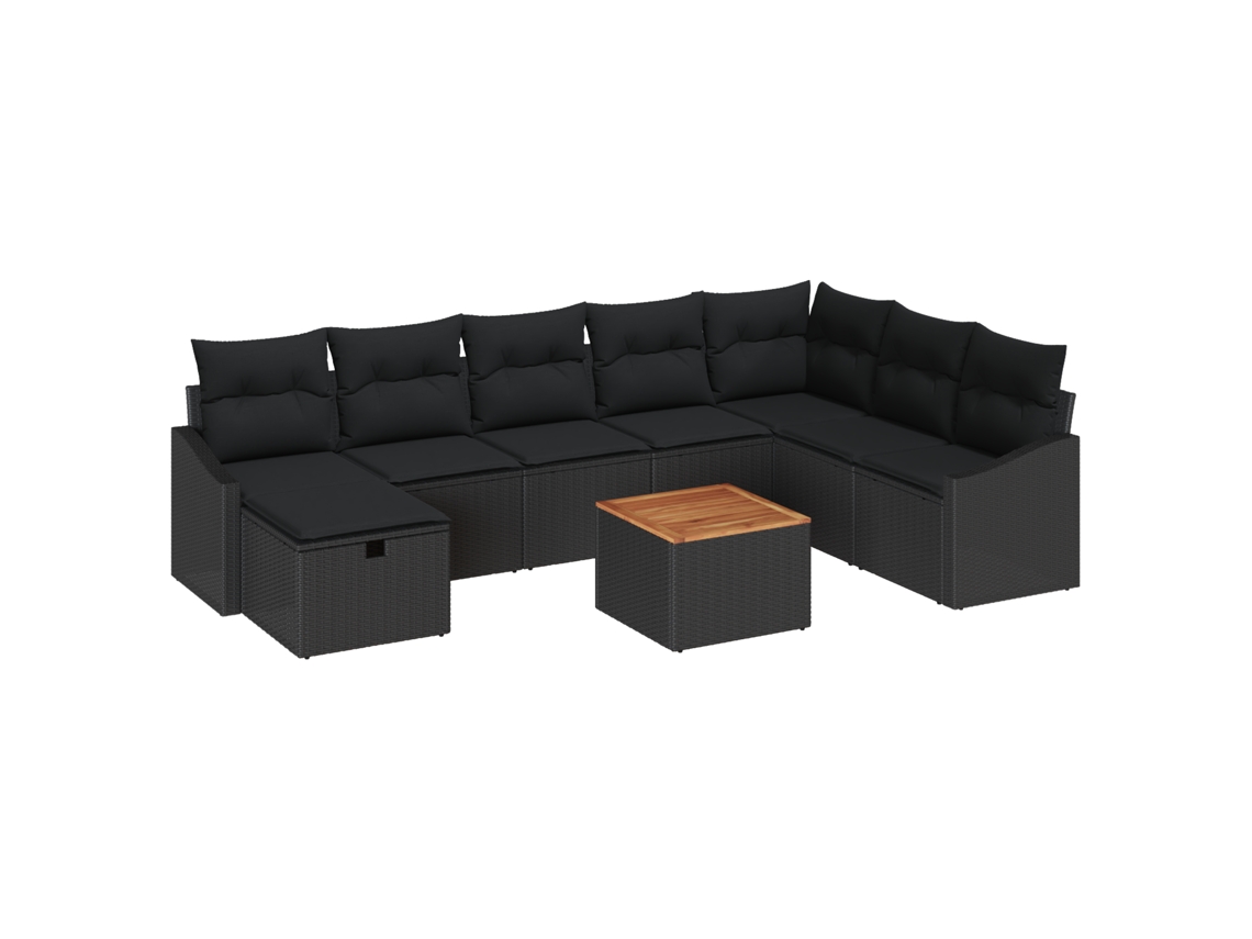 Conjunto 9 Conjunto De Sofá De Jardim Vidaxl Preto Vime Pe (55 X 55 X 37 Cm)