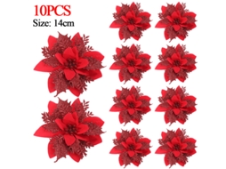 5/10 Unidades De Flores Artificiais De Natal Em Formato De Poinsétia Com Glitter, 14 Cm, Com Prendedores, Para Decoração De Árvore Aquaforge