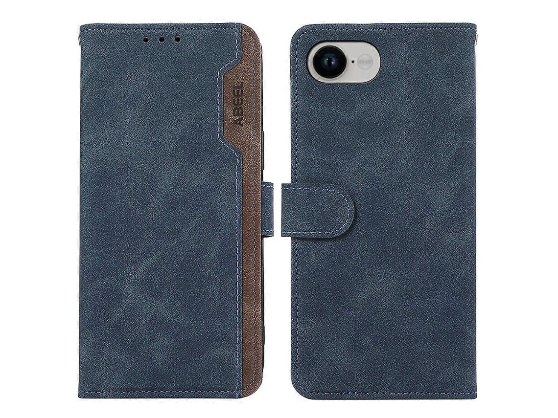 Capa Abeel Para Iphone 16e Com Acabamento Em Couro Colorido E Flip, Com Bloqueio Rfid, Azul