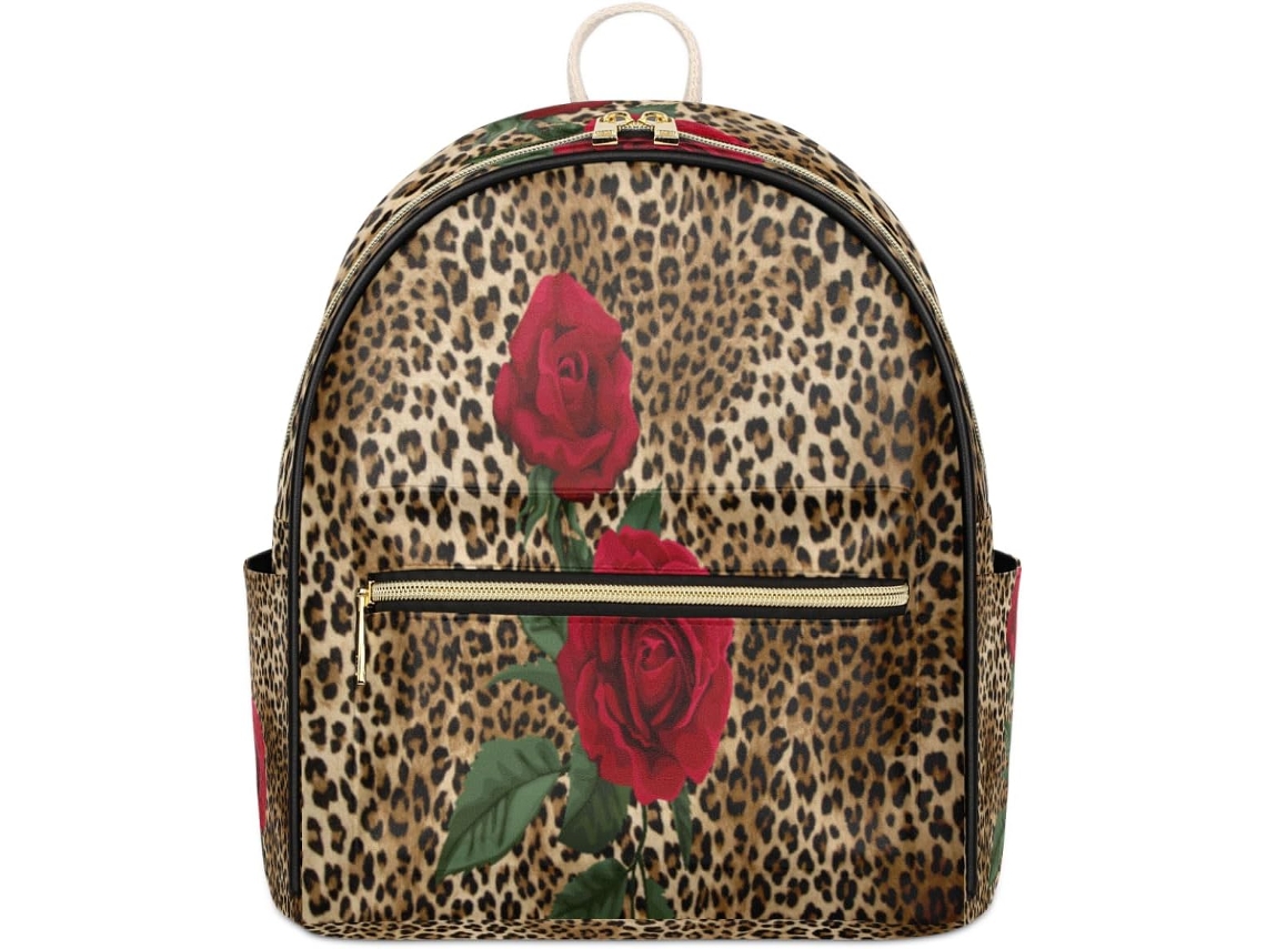 Mochila Tropicallife em couro com estampa de leopardo e rosa para mulheres e crianças, impermeável.