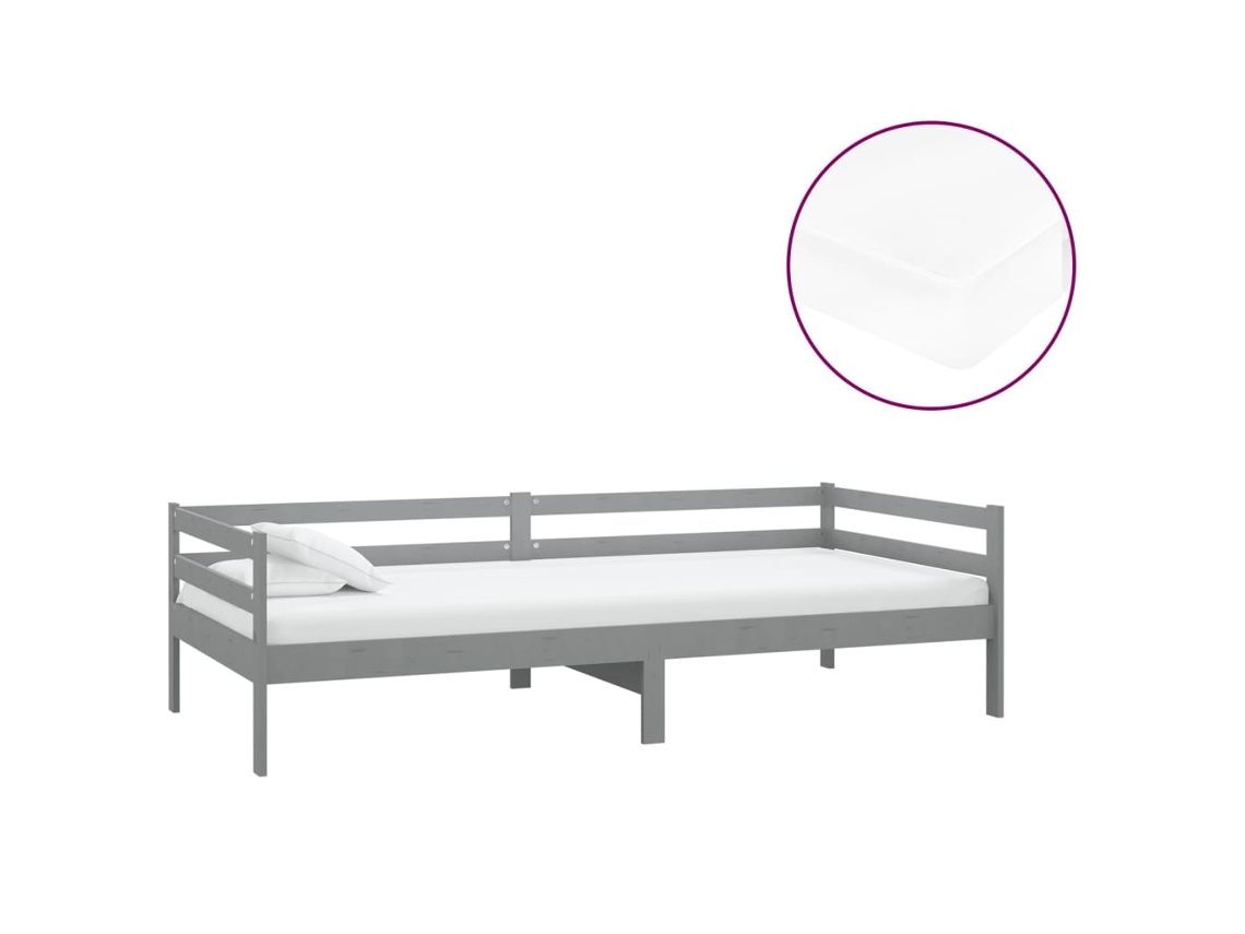 Sofá cama com Colchão 90x200 Cm Pinho Maciço Cinzento MAISON EXCLUSIVE