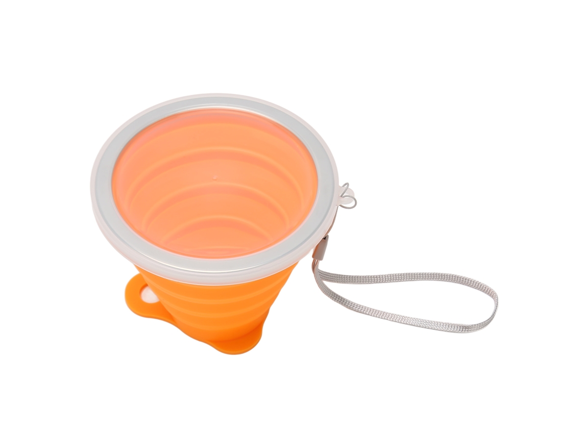 Copo de Água Dobrável 270ml Silicone Alimentar Portátil com Tampa para Viagens Acampamentos Laranja