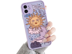 2026 capa para Iphone 11 com Fundo de Pc Esfumado e Desenhos 3d de Sol e Lua para Mulheres e Meninas