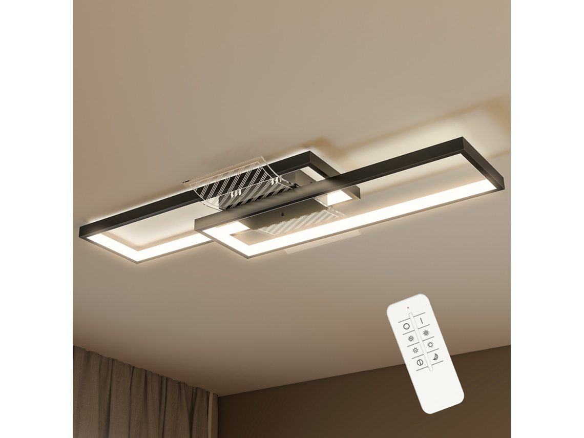 Luminária De Teto Retangular De Led, 43w, 3000-6000k, 4600lm, Controle Remoto, 70 X 30 Cm, Preta