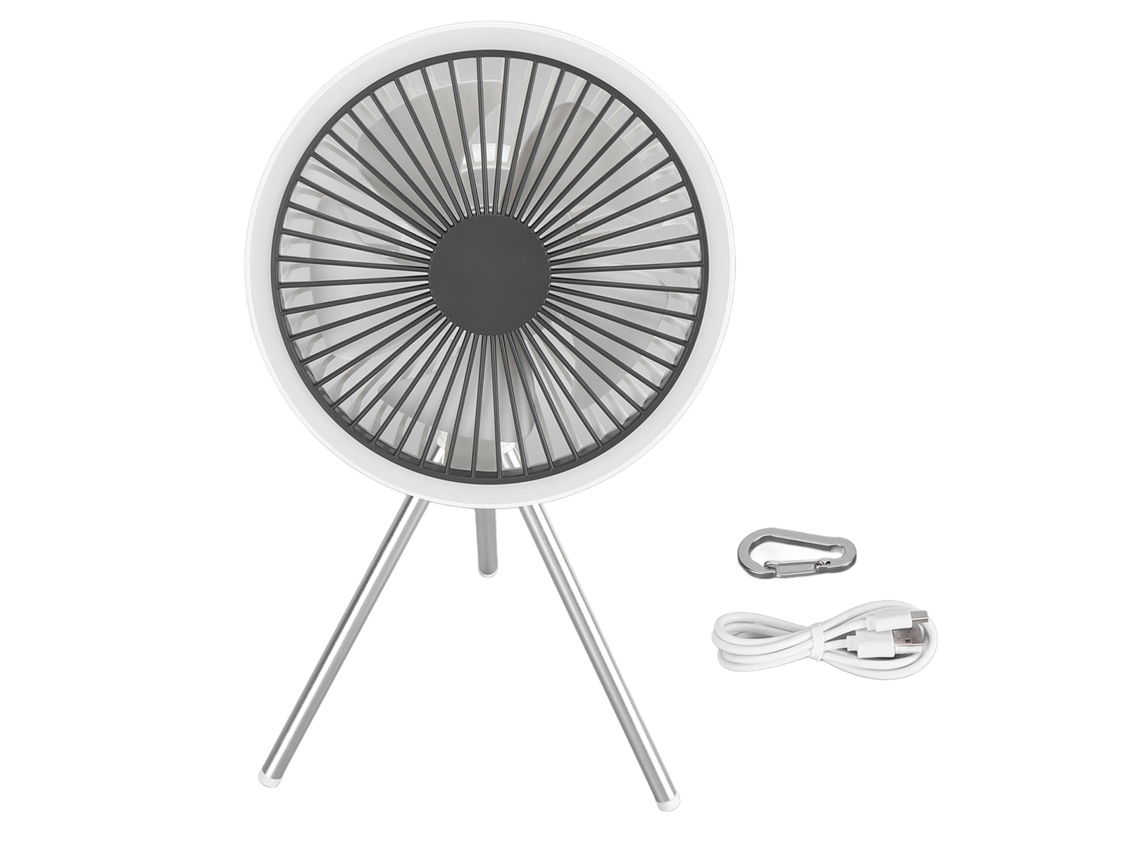 Ventilador de Camping Recarregável Luz Tripé Branco