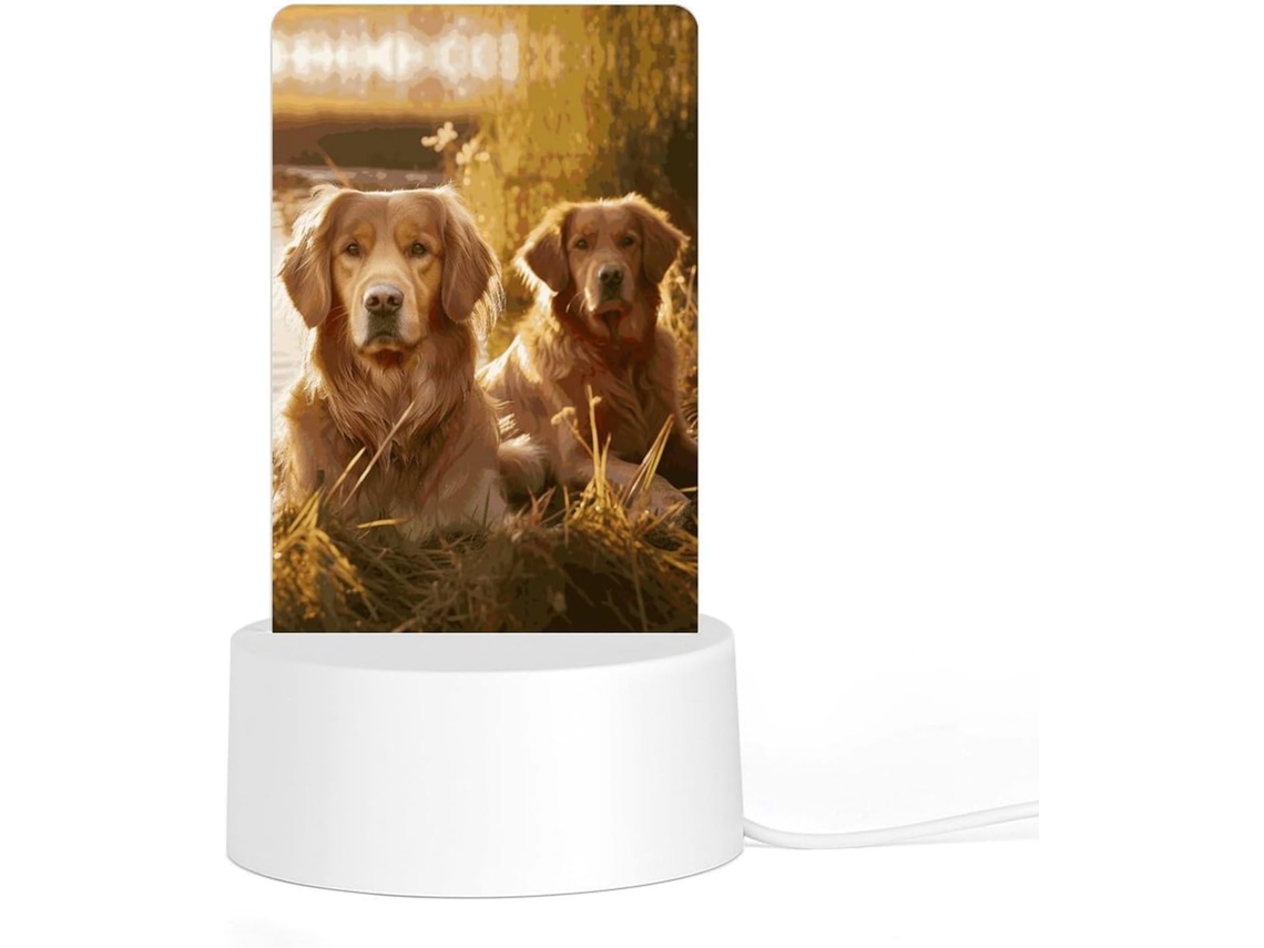 Luminária noturna de acrílico com base, dois Golden Retrievers, luz noturna para computador, luz noturna de LED para quarto.