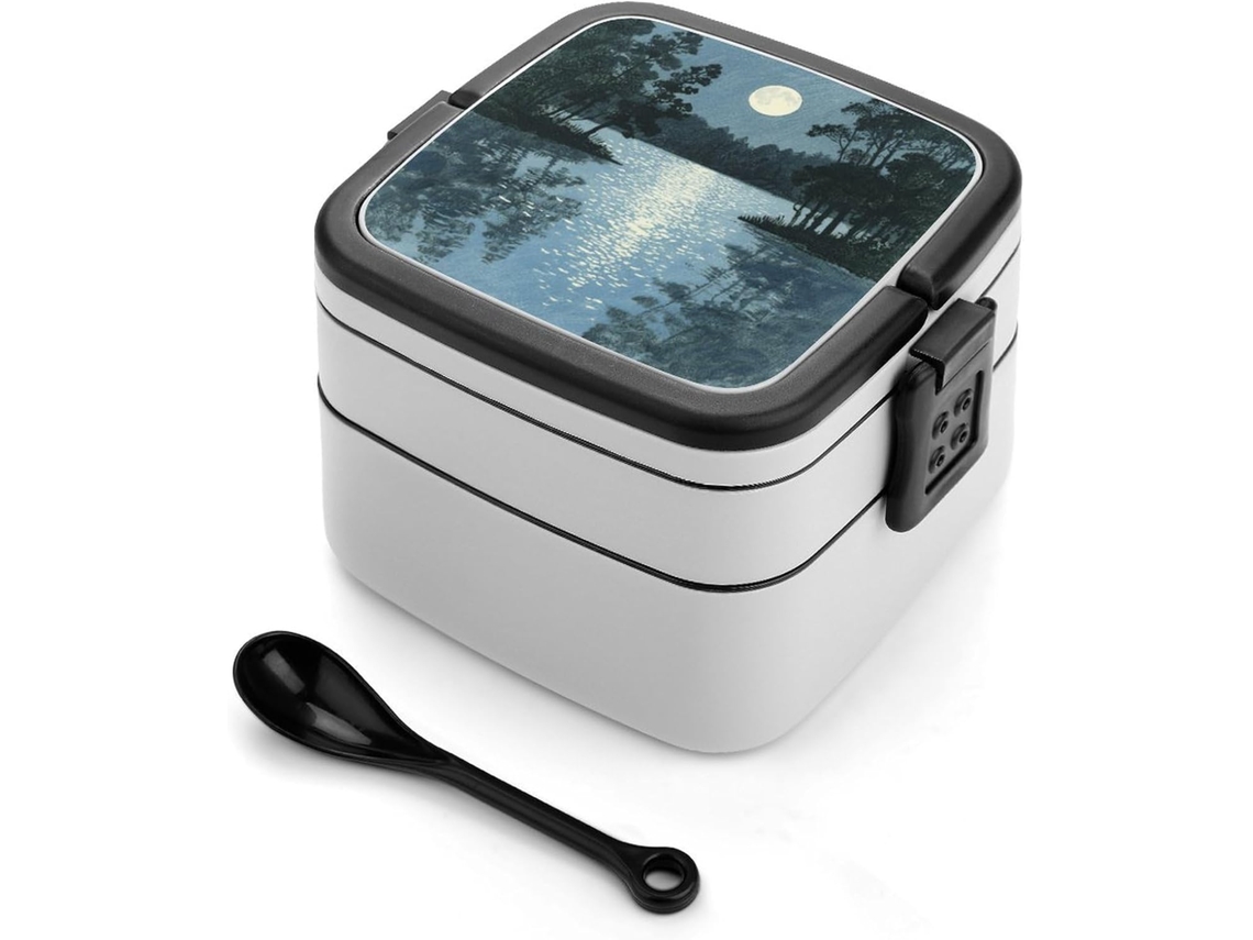 Marmita Bento Moonlight On A Quiet Lake Com Camada Dupla Para Adultos, Com Colher E Alça, À Prova De Vazamentos