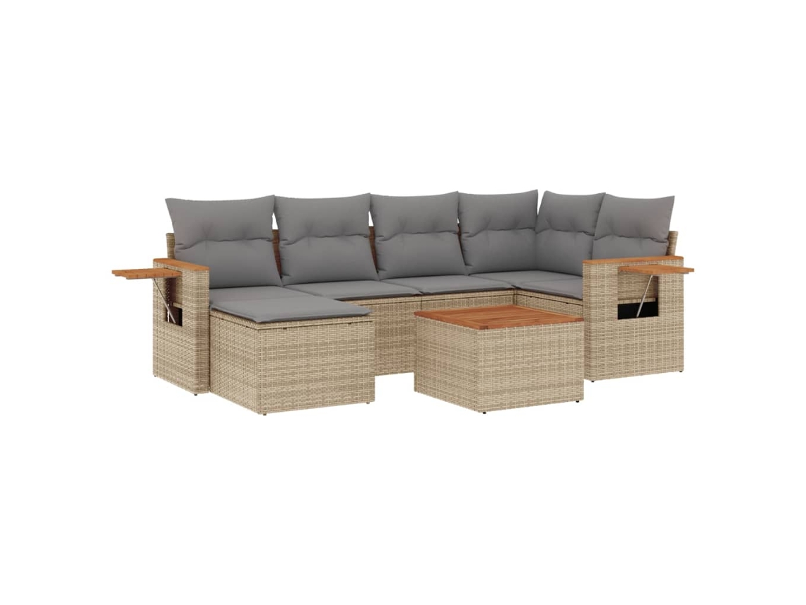 Conjunto de 7 sofás para jardim com almofadões Vime Pe Bege MAISON EXCLUSIVE (7 peças)