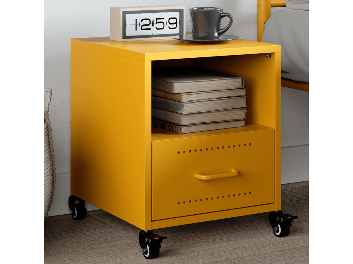 Vidaxl Mesa De Cabeceira 36x39x43,5 Cm Aço Amarelo Mostarda