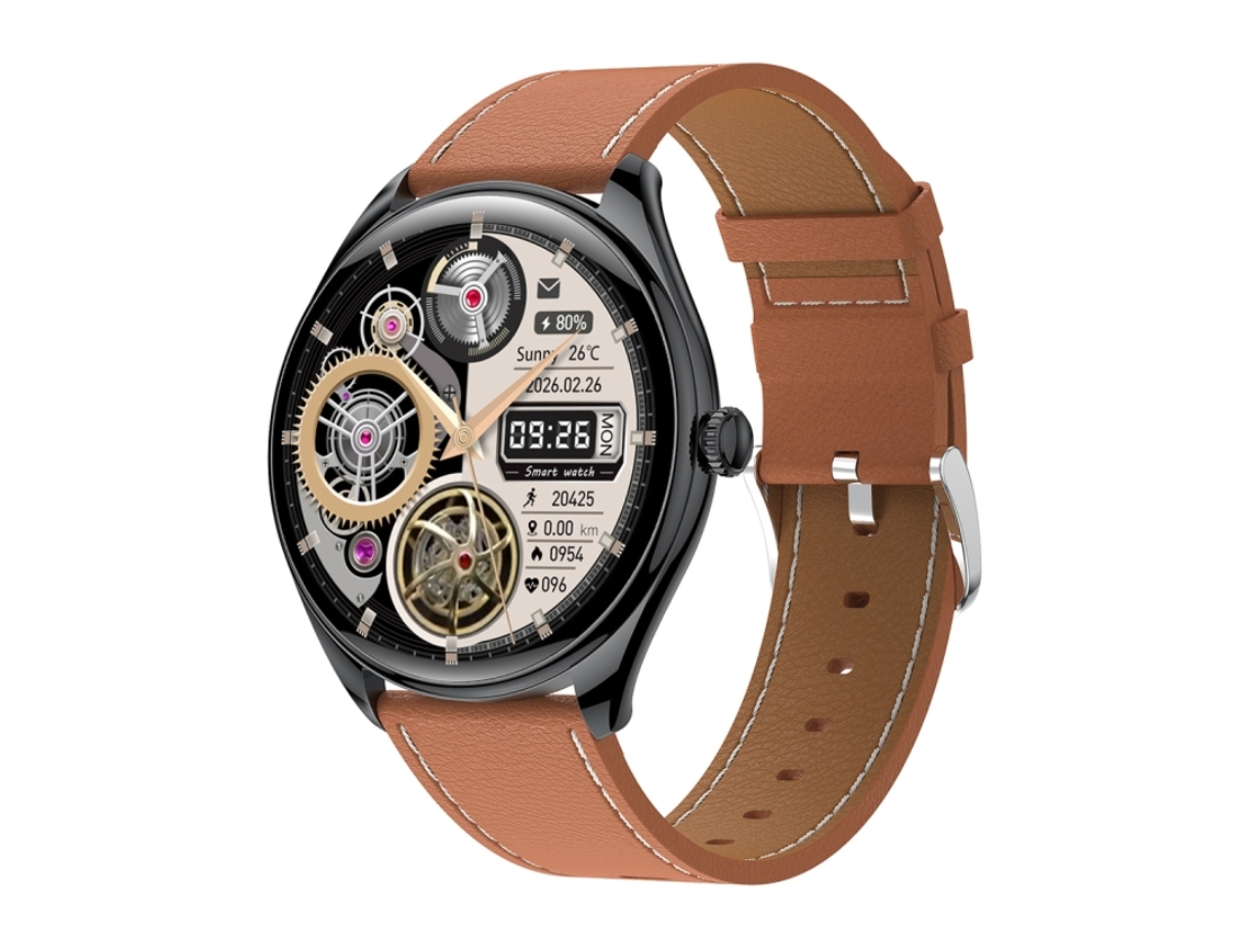 (preto/marrom) Smartwatch Ultrafino Com Tela Amoled Hd De 1,43 Polegadas E Pulseira Em Couro.