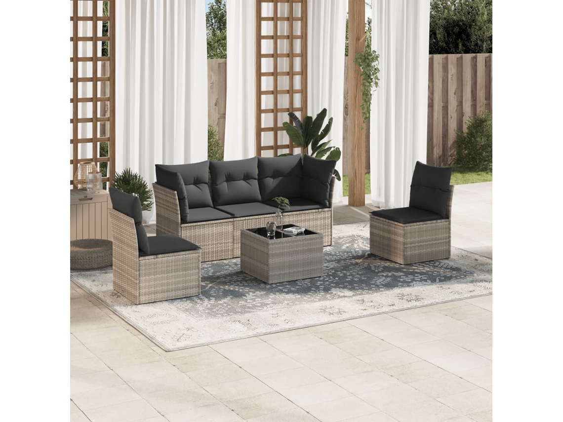 Vidaxl 6 Pcs Conj. Sofás Jardim Com Almofadões Vime Pe Cinzento-claro