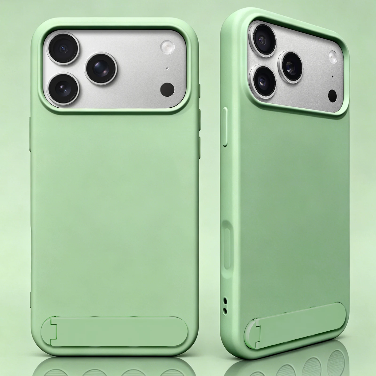 (verde Claro, Iphone 16 Pro) Capa De Celular Em Silicone Líquido Com Suporte Dobrável, Proteção Contra Choques E Quedas.