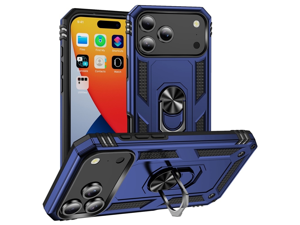 Capa Híbrida À Prova De Choque Para Iphone 17 Pro Com Anel Azul