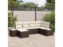 Vidaxl Conjunto De Sofá De Jardim 6 Unid. Marrom E Creme Vime Pe