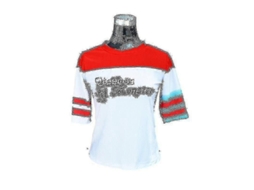 Traje de Harley Quinn para Mujer com Camiseta, Jaqueta, Calças, Pulseiras, Cinto e Peruca para Halloween e Festas