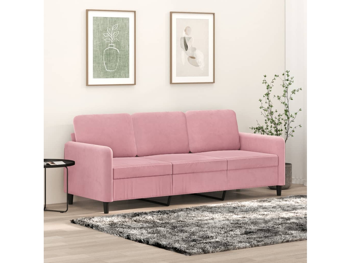 Vidaxl Sofá De 3 Lugares 180 Cm Veludo Rosa
