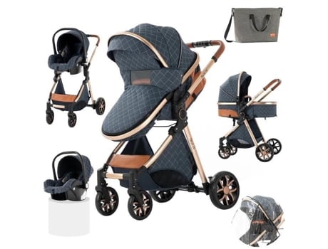 Carrinho de bebê 3 em 1 com assento para carro Trio Nacelle, reversível, ajustável, de alta qualidade, rodas inquebráveis, cana azul.bazarland30 POS