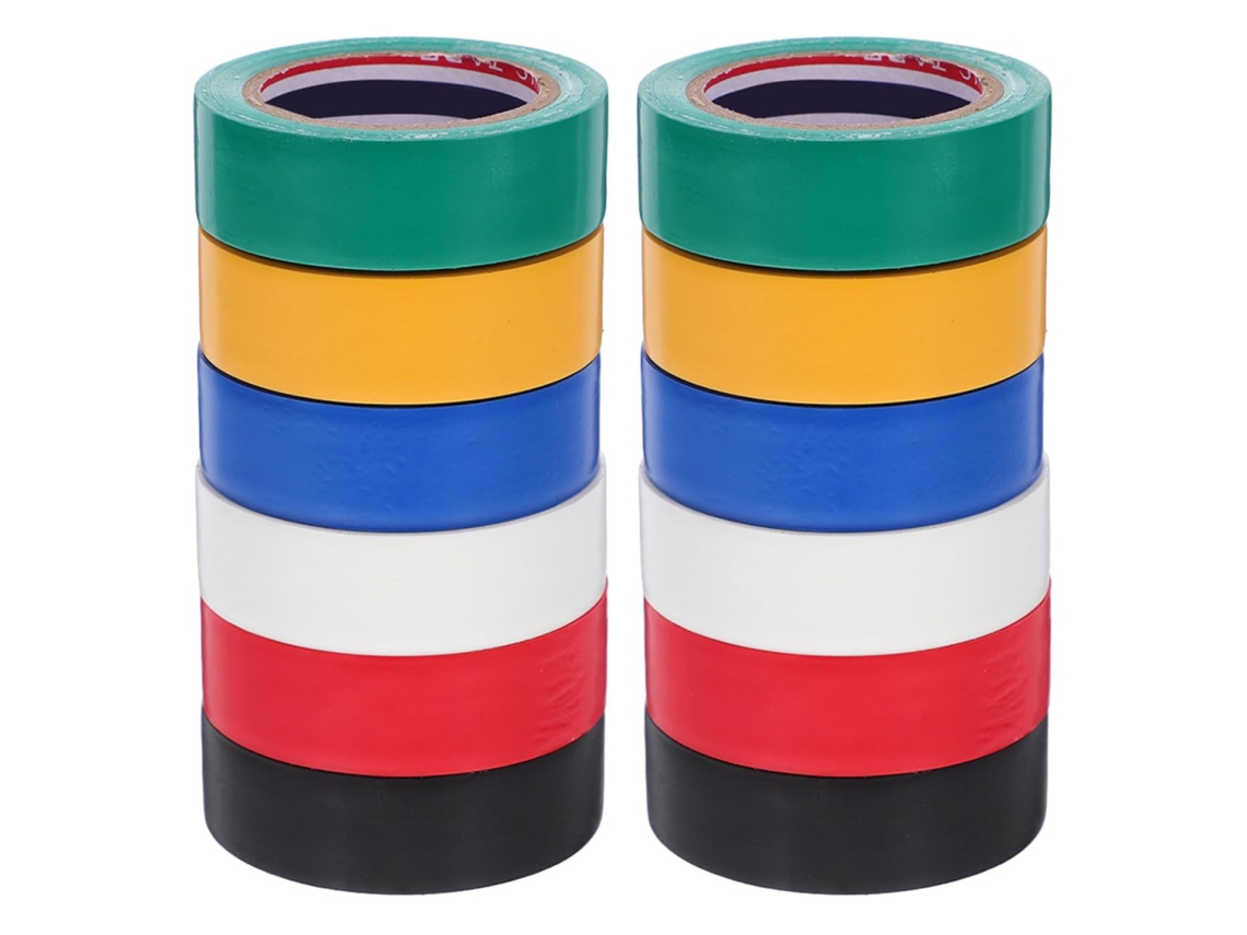 Fita Isolante Multifuncional De Pvc Healifty, 12 Rolos De 18mm X 10m, Cores Sortidas, Resistente A Altas Temperaturas