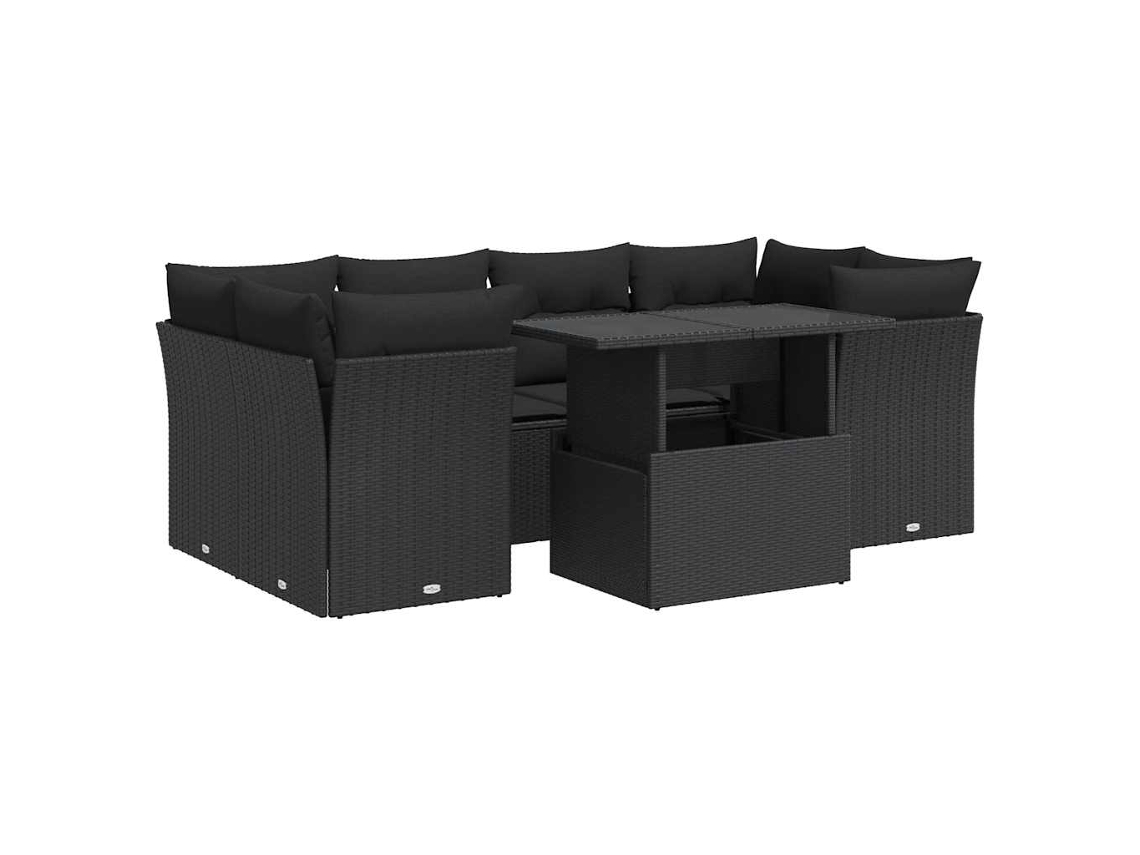 Conjunto de 7 Sofás para Jardim com Almofadões Vime Pe Preto MAISON EXCLUSIVE (7 pcs)