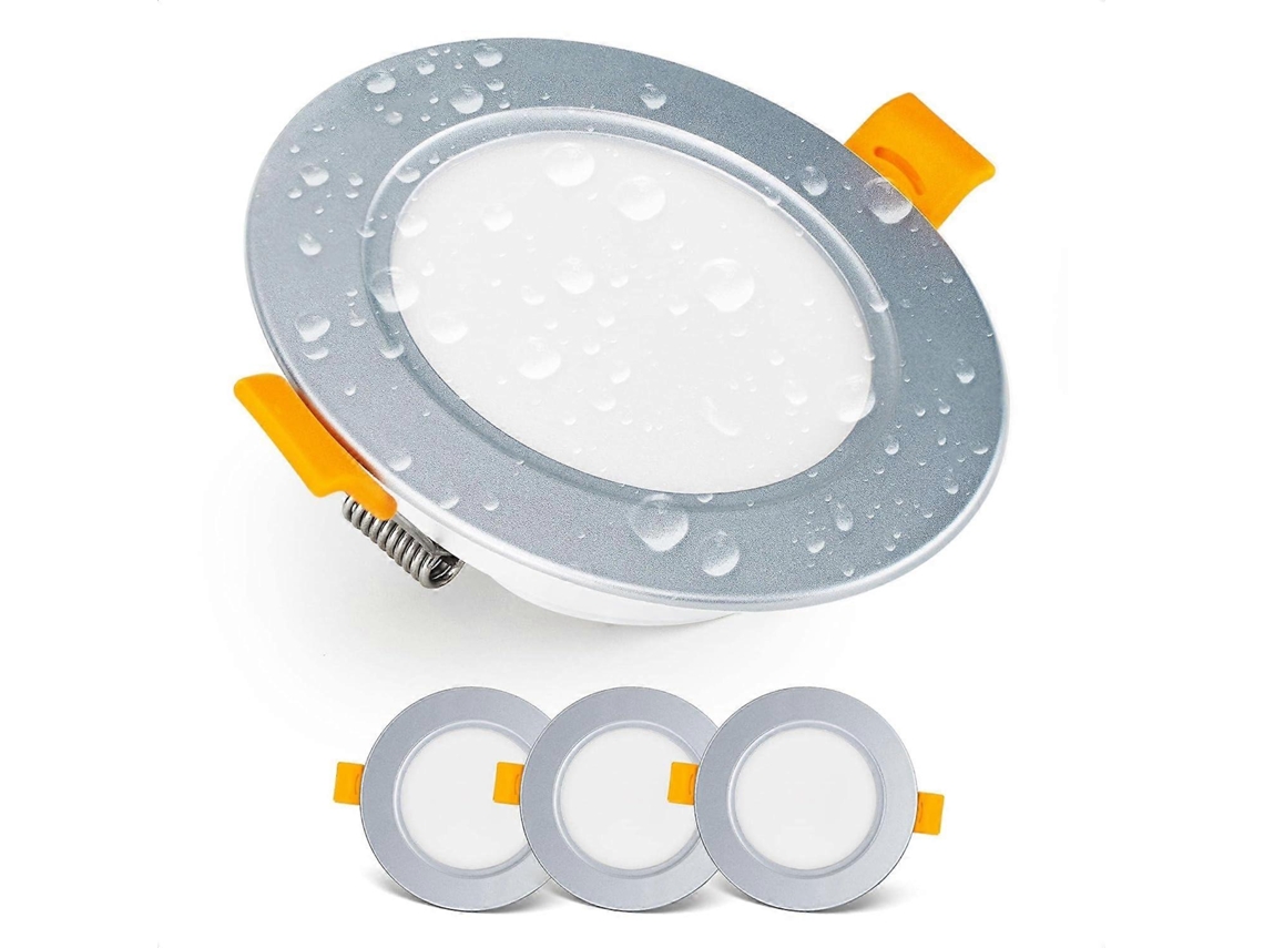 Omni focos de Teto Led Ip54, Branco Quente 3000k - Conjunto de 3 Focos Led Extraplanos Redondos 7w/700 Lúmens, Prata