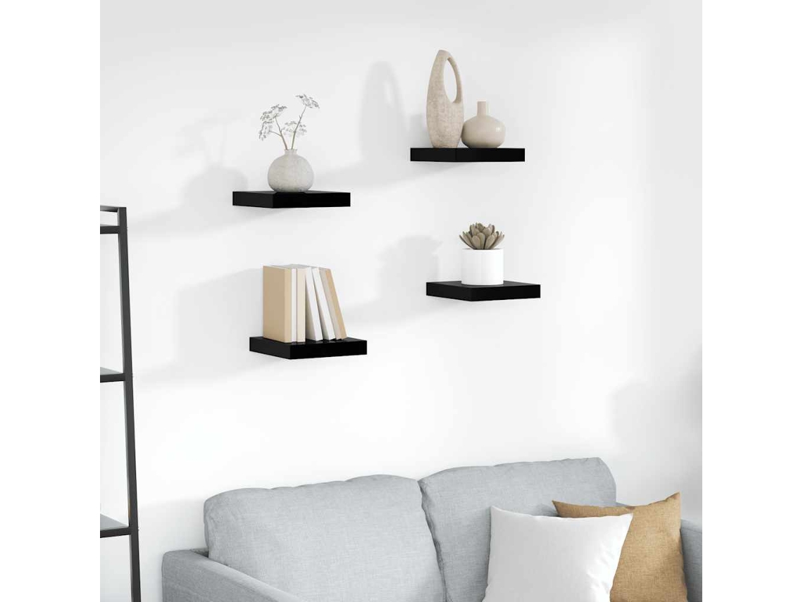 Vidaxl Prateleiras De Parede Suspensas 4 Pcs 23x23,5x3,8cm Mdf Preto