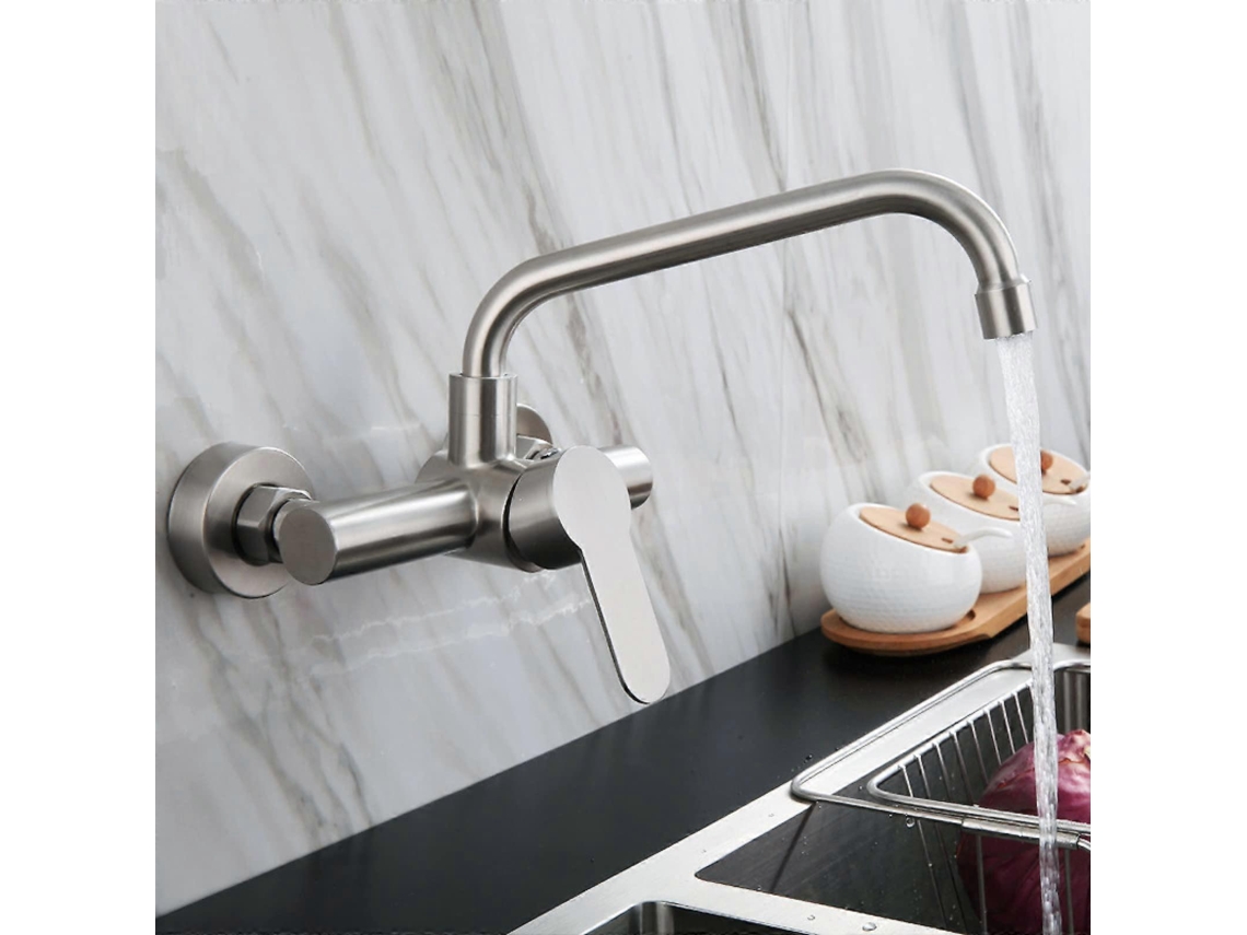 Torneira De Cozinha Parede, Misturador Pia Em Aço Inoxidável Escovado, Com Monocomando, Parede Aquaforge
