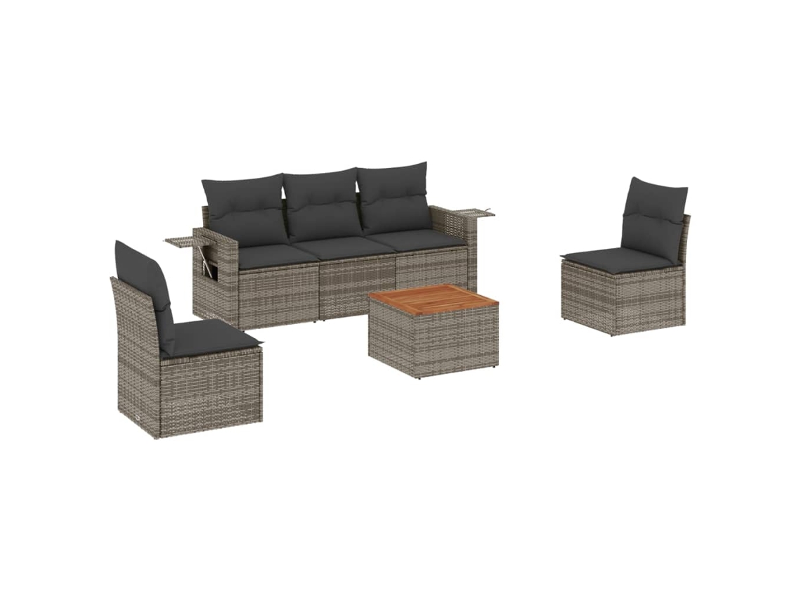 Conjunto de 6 Sofás de Jardim com Almofadões Vime Cinzento MAISON EXCLUSIVE (80x200 cm)