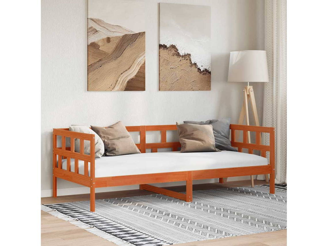 Sofá cama sin colchón 80x200 cm en madera de pino marrón y cera