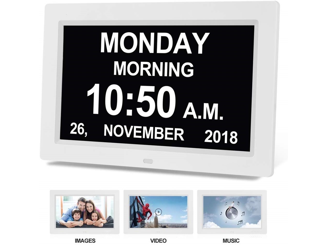 Relógio Digital Com Calendário E Porta-retrato (23 Cm, Preto) - Visor Com Ajuste Automático De Escurecimento